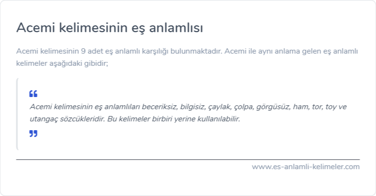 Acemi kelimesinin es anlamlisi nedir