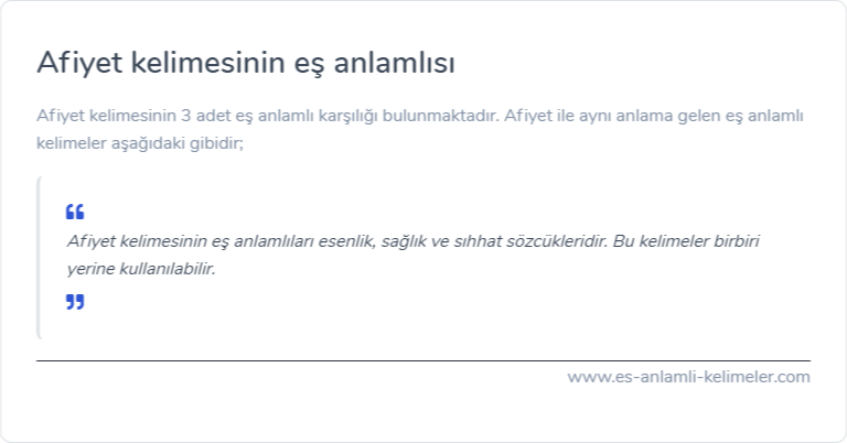 Afiyet kelimesinin eş anlamlısı nedir?