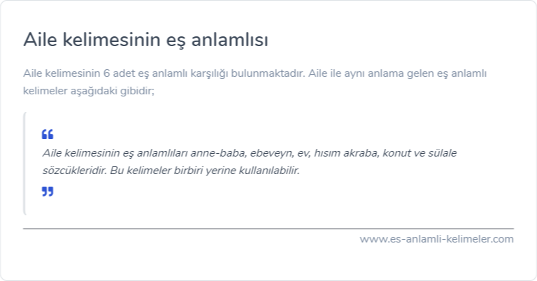 Aile kelimesinin eş anlamı