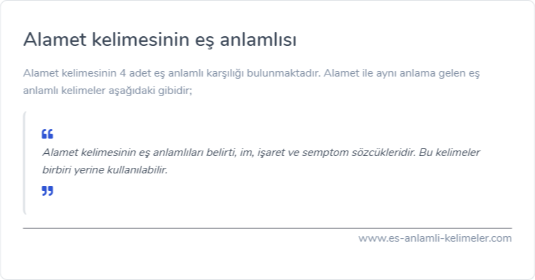 Alamet kelimesinin eş anlamlısı