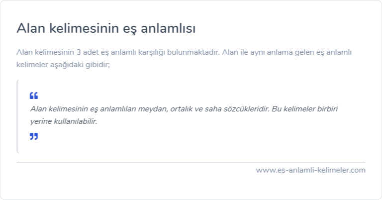 Alan eş anlamlısı nedir?