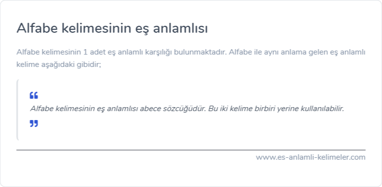 Alfabe kelimesinin es anlamlisi nedir