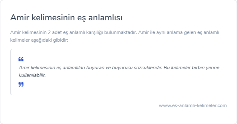 Amir kelimesinin es anlamlisi ne