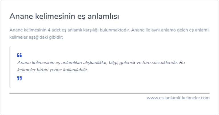 Anane kelimesinin eş anlamı