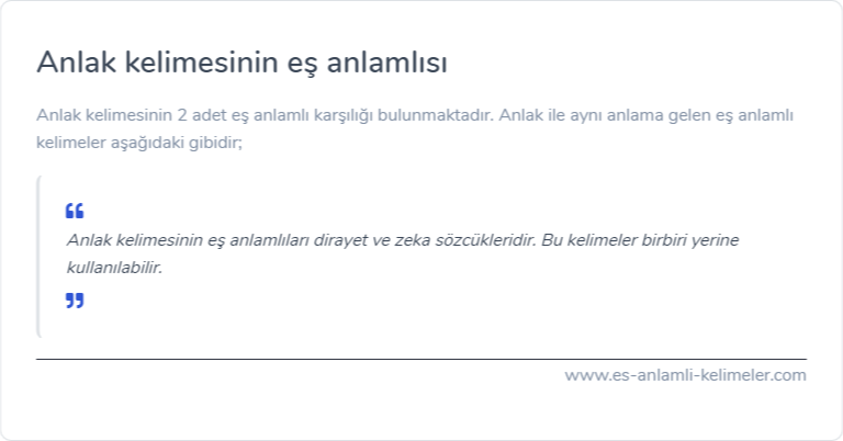 Anlak eş anlamlısı nedir?