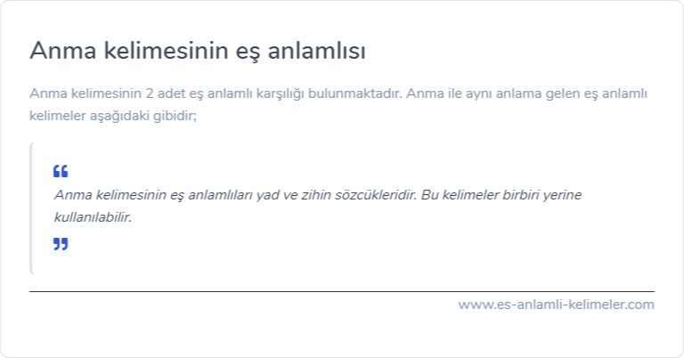 Anma eş anlamlısı ne?