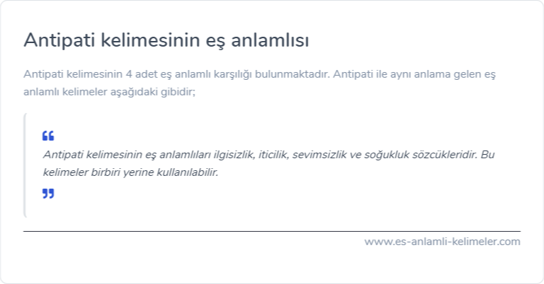 Antipati kelimesinin es anlamlisi nedir