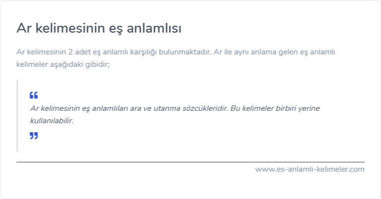 Ar kelimesinin es anlamlisi