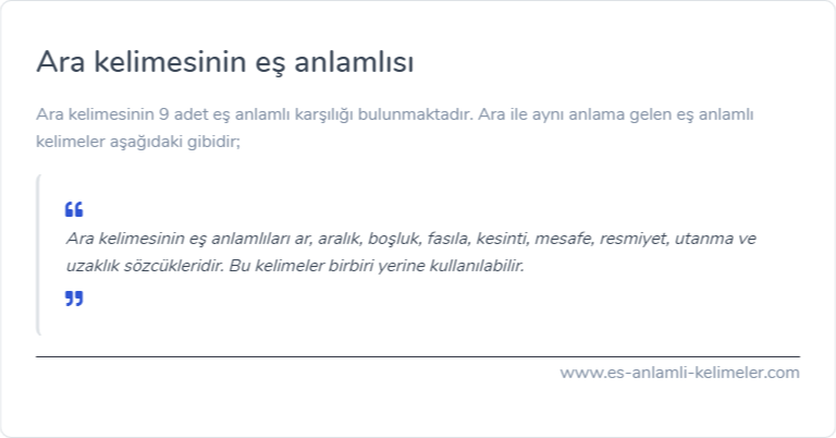 Ara kelimesinin eş anlamlısı ne?