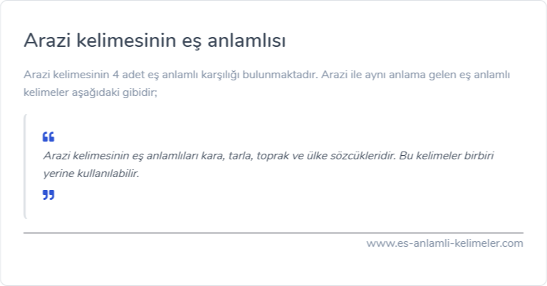 Arazi kelimesinin es anlamlisi nedir