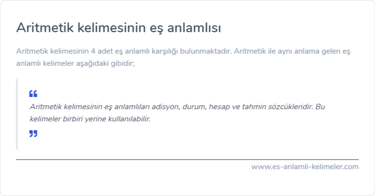 Aritmetik kelimesinin eş anlamı nedir?