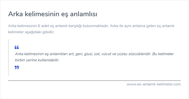 Arka kelimesinin eş anlamı nedir?