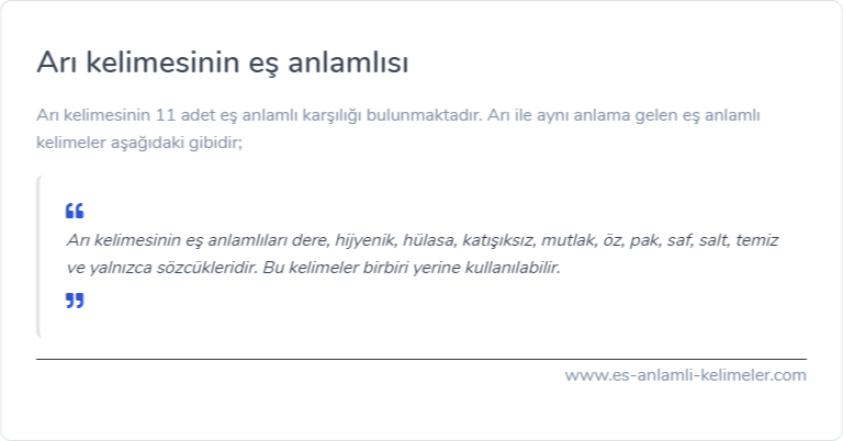 Arı kelimesinin es anlami nedir?