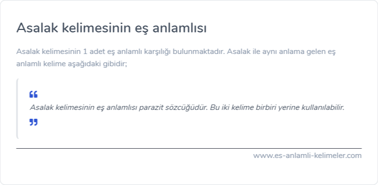 Asalak kelimesinin es anlamlisi nedir