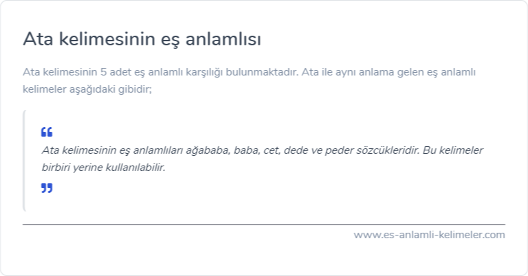 Ata kelimesinin es anlamlisi