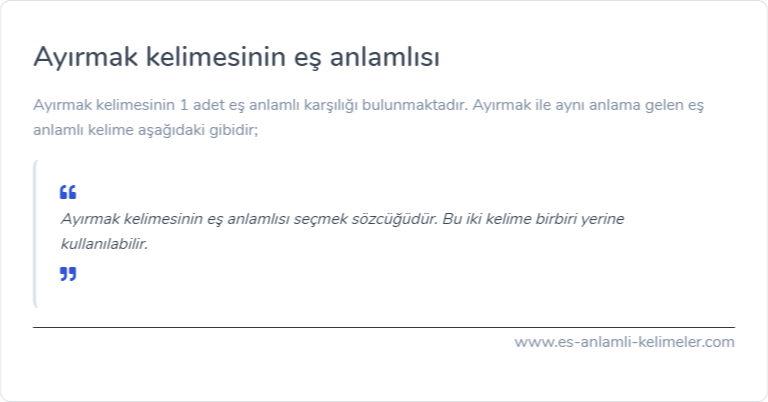 Ayırmak kelimesinin es anlami