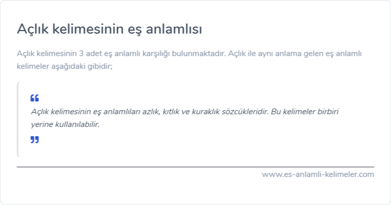 Açlık kelimesinin eş anlamlısı