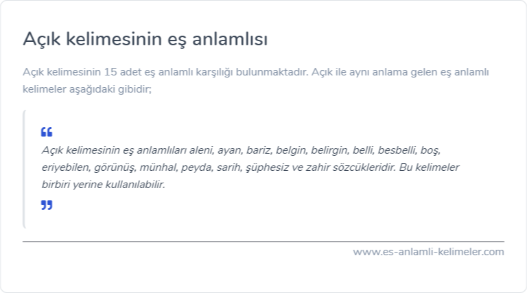 Açık eş anlamlısı ne?