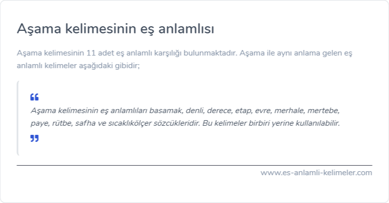 Aşama kelimesinin eş anlamlısı ne?