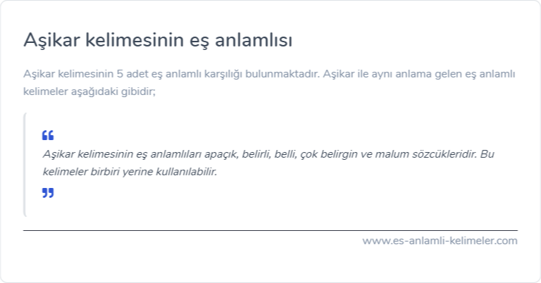 Aşikar kelimesinin es anlami ne?