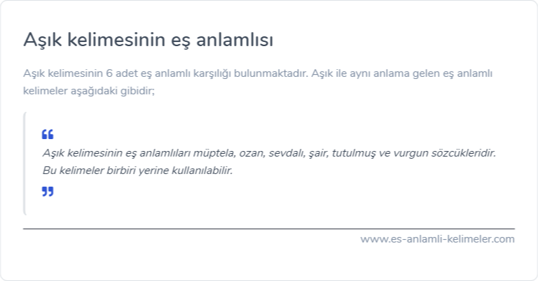 Aşık kelimesinin es anlami nedir?