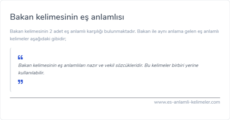 Bakan kelimesinin eş anlamı ne?