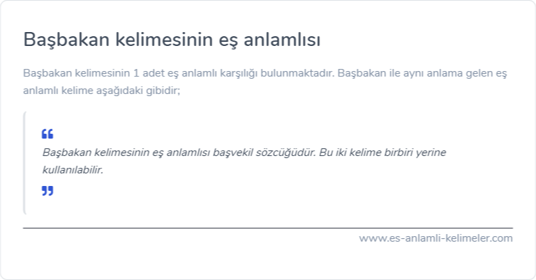 Başbakan kelimesinin es anlami