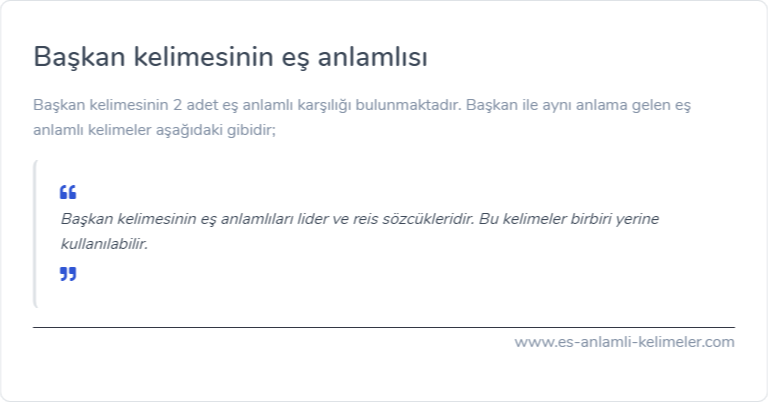 Başkan kelimesinin eş anlamı ne?