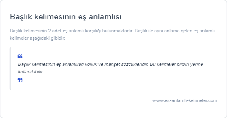 Başlık kelimesinin eş anlamlısı