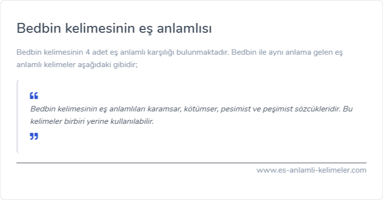 Bedbin kelimesinin es anlamlisi