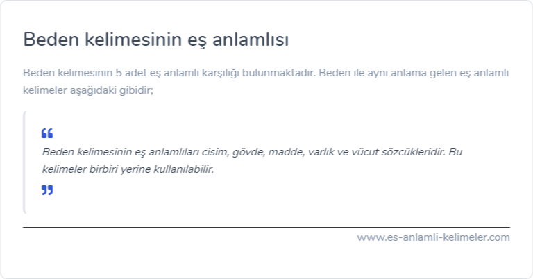 Beden kelimesinin eş anlamı ne?