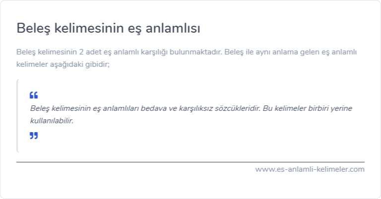 Beleş kelimesinin es anlamlisi ne