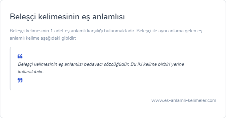 Beleşçi kelimesinin es anlami ne?