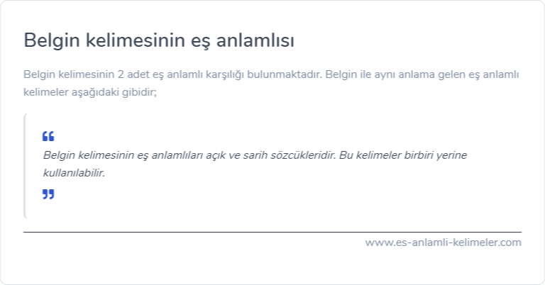 Belgin eş anlamlısı nedir?