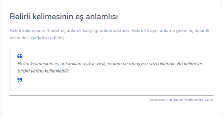 Belirli eş anlamı nedir?