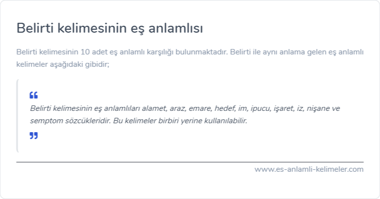 Belirti eş anlamlısı ne?