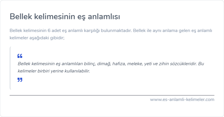 Bellek kelimesinin es anlamlisi