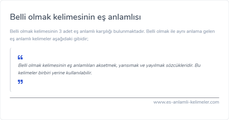 Belli olmak eş anlamlısı ne?