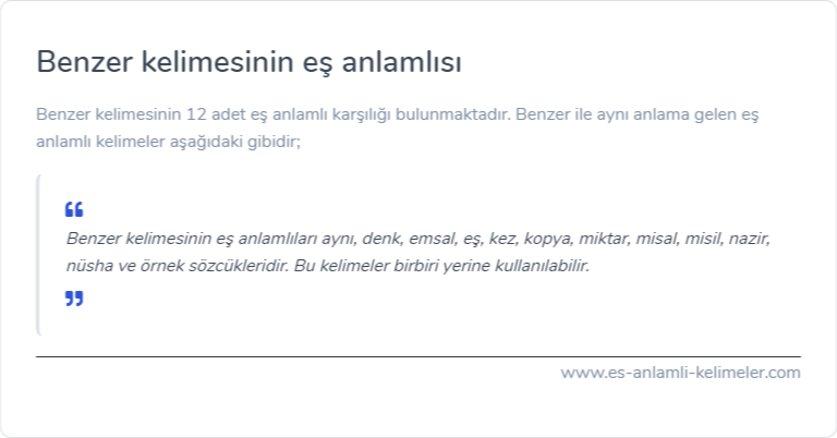 Benzer kelimesinin es anlamlisi