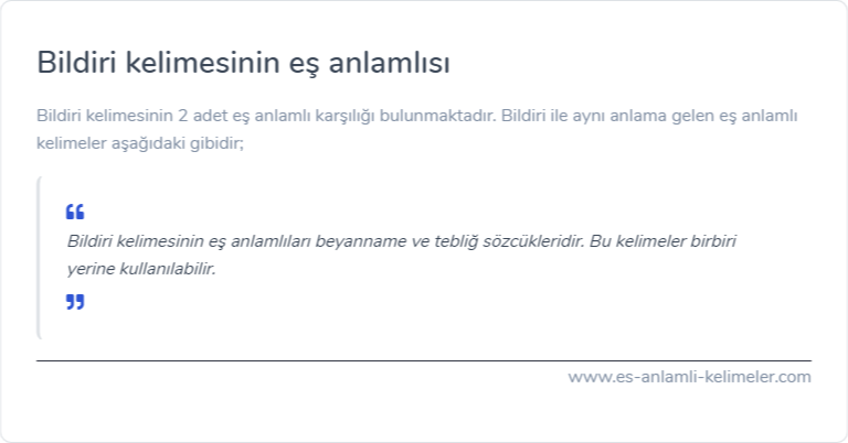 Bildiri eş anlamlısı ne?