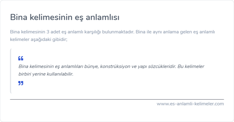 Bina kelimesinin es anlamlisi nedir