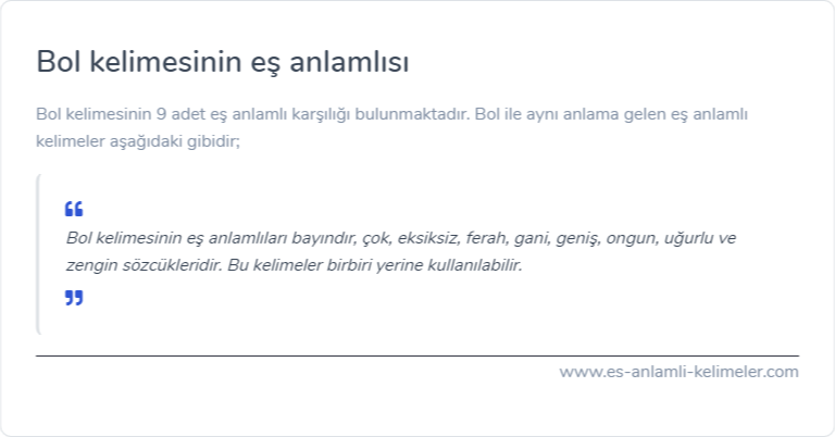 Bol kelimesinin eş anlamı