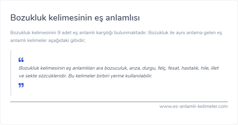 Bozukluk kelimesinin eş anlamlısı