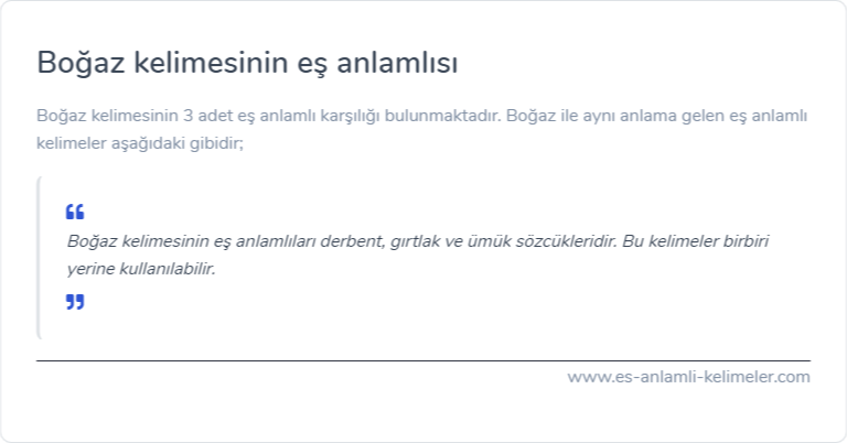 Boğaz kelimesinin es anlamlisi ne