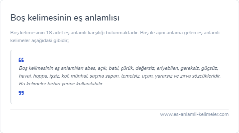 Boş kelimesinin eş anlamlısı