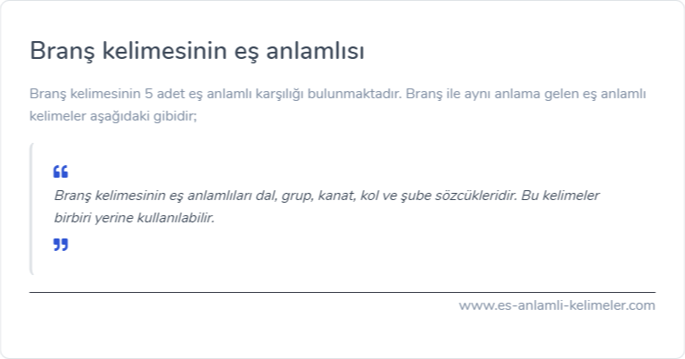 Branş eş anlamlısı nedir?