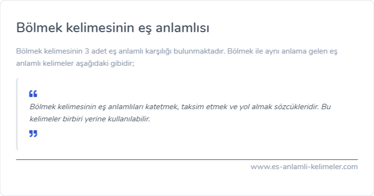 Bölmek kelimesinin eş anlamlısı