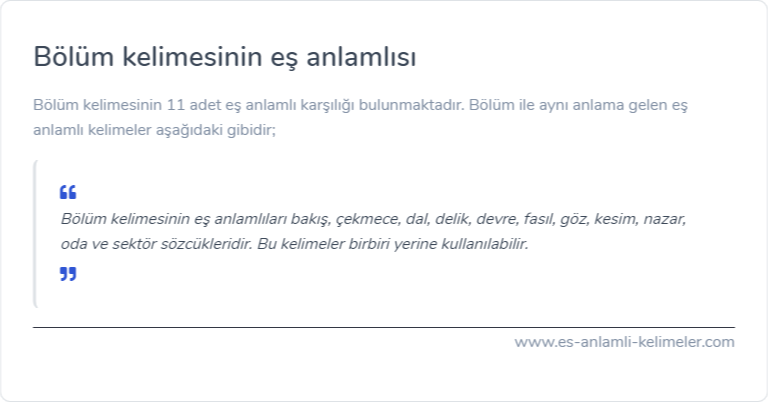 Bölüm eş anlamlısı