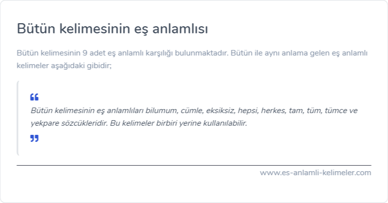 Bütün eş anlamlısı ne?