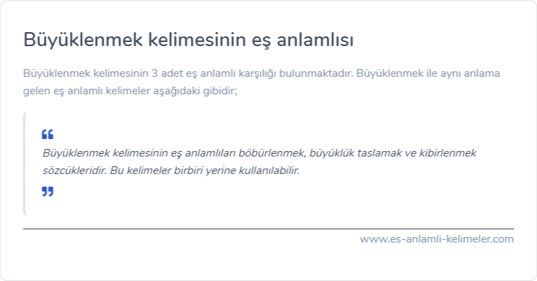 Büyüklenmek kelimesinin eş anlamı nedir?